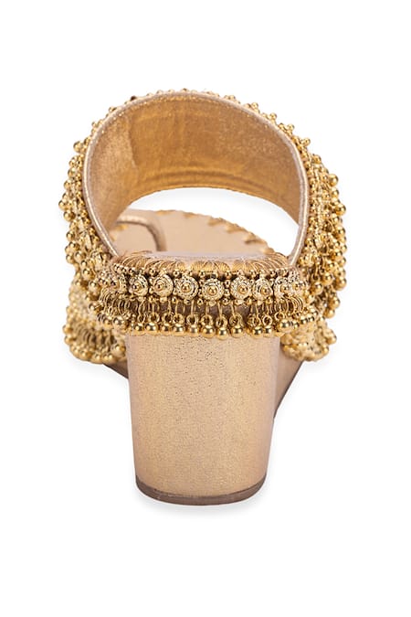 5elements Gold Gota Patti Asteria Ghungroo Embellished Kolhapuri Wedges at Aza Fashions 5elements_Gold Gota Patti Asteria Ghungroo Embellished Kolhapuri Wedges _at_Aza_Fashions
