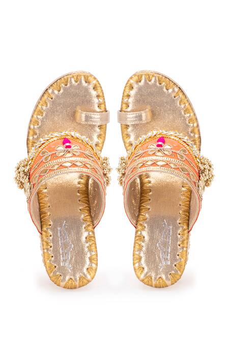5elements Orange Gota Aurora Work Ghungroo Embellished Wedges at Aza Fashions 5elements_Orange Gota Aurora Work Ghungroo Embellished Wedges _at_Aza_Fashions