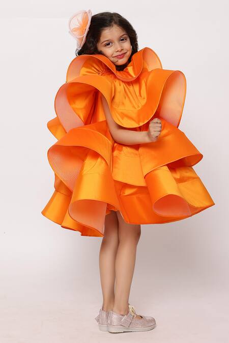 Buy_Janyas Closet_Orange Taffeta, Silk Layered Ruffled Dress