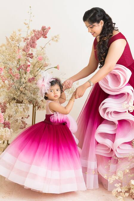 Buy_Janyas Closet_Wine Silk, Net, Linen Bows Shaded Grace Around You Gown_Online_at_Aza_Fashions