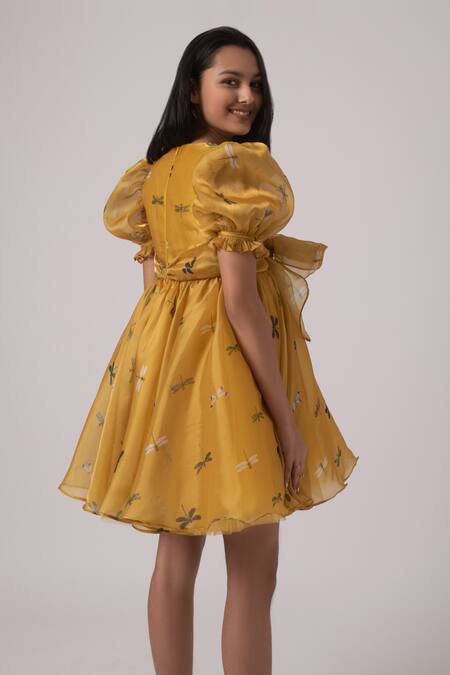 Buy Janyas Closet Yellow Net, Organza, Satin Dragon Fly Print Dress Online at Aza Fashions Buy_Janyas Closet_Yellow Net, Organza, Satin Dragon Fly Print Dress_Online_at_Aza_Fashions