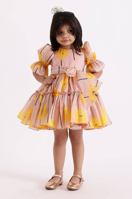 Buy Janyas Closet Beige Silk, Organza, Linen Gretta Tie-up Bow Printed Dress Online at Aza Fashions Buy_Janyas Closet_Beige Silk, Organza, Linen Gretta Tie-up Bow Printed Dress_Online_at_Aza_Fashions