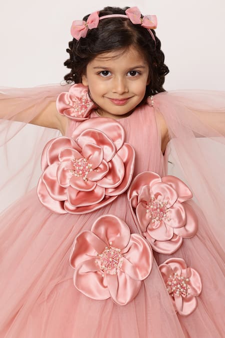 Shop Janyas Closet Purple Silk, Net, Linen Fabric Flowers, Pearls Princess Embellished Dress Online at Aza Fashions Shop_Janyas Closet_Purple Silk, Net, Linen Fabric Flowers, Pearls Princess Embellished Dress_Online_at_Aza_Fashions