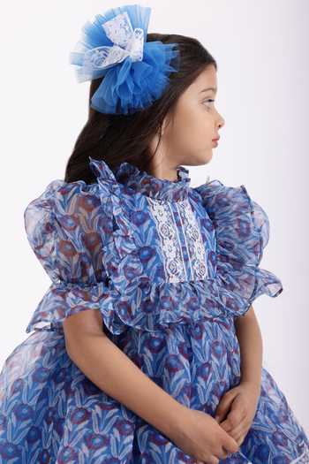 Janyas Closet_Blue Silk, Organza, Net, Lace Lace, Embroidery Vintage Sienna Printed Dress_Online_at_Aza_Fashions