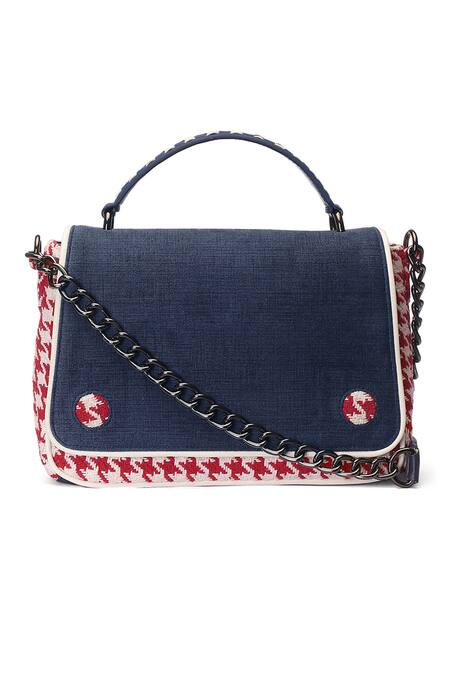 ETCETERA_Red Houndstooth Cotton Handbag _Online_at_Aza_Fashions