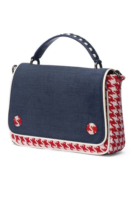 Buy_ETCETERA_Red Houndstooth Cotton Handbag _Online_at_Aza_Fashions