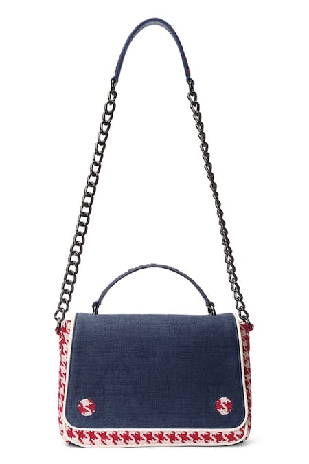 Shop_ETCETERA_Red Houndstooth Cotton Handbag _Online_at_Aza_Fashions