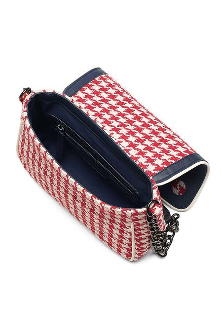 Shop_ETCETERA_Red Houndstooth Cotton Handbag 