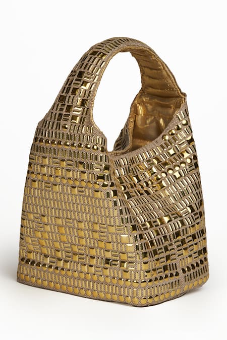 ETCETERA Gold Embellished Metal Structured Bag