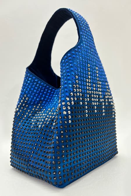 Shop ETCETERA Blue Embellished Rhinestone Mini Bag at Aza Fashions Shop_ETCETERA_Blue Embellished Rhinestone Mini Bag _at_Aza_Fashions