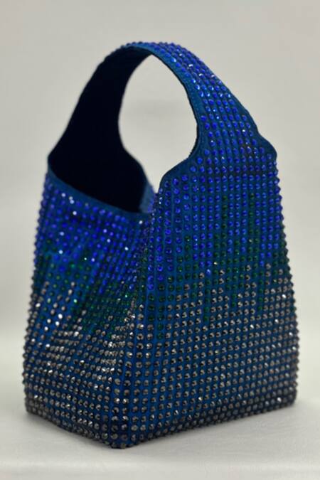 ETCETERA Blue Embellished Rhinestone Mini Bag at Aza Fashions ETCETERA_Blue Embellished Rhinestone Mini Bag _at_Aza_Fashions