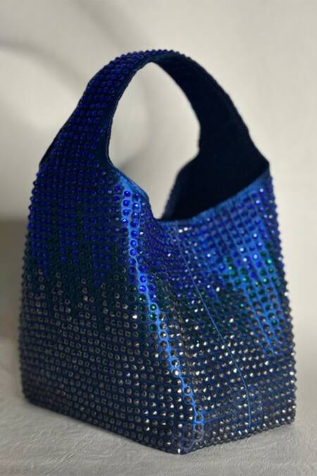 Shop ETCETERA Blue Embellished Rhinestone Mini Bag Shop_ETCETERA_Blue Embellished Rhinestone Mini Bag
