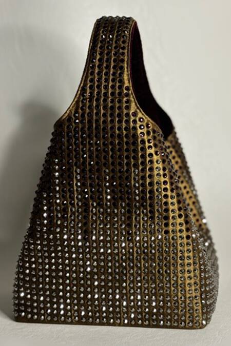 ETCETERA Brown Embellished Rouge Rhinestone Mini Bag Online at Aza Fashions ETCETERA_Brown Embellished Rouge Rhinestone Mini Bag _Online_at_Aza_Fashions
