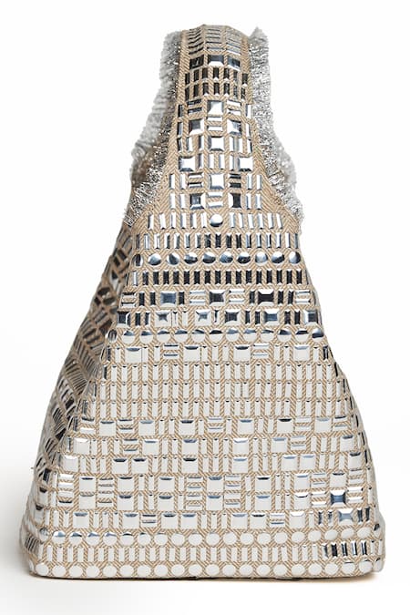 Shop_ETCETERA_Beige Embroidered Metal Geometric Embellished Structured Bag _at_Aza_Fashions