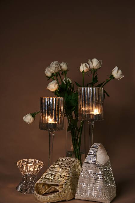 ETCETERA_Beige Embroidered Metal Geometric Embellished Structured Bag _at_Aza_Fashions