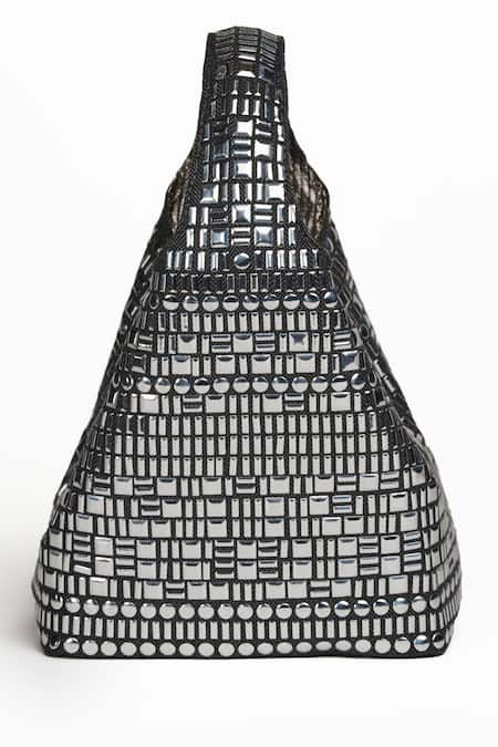 ETCETERA Black Embellished Geometric Structured Bag Online at Aza Fashions ETCETERA_Black Embellished Geometric Structured Bag _Online_at_Aza_Fashions