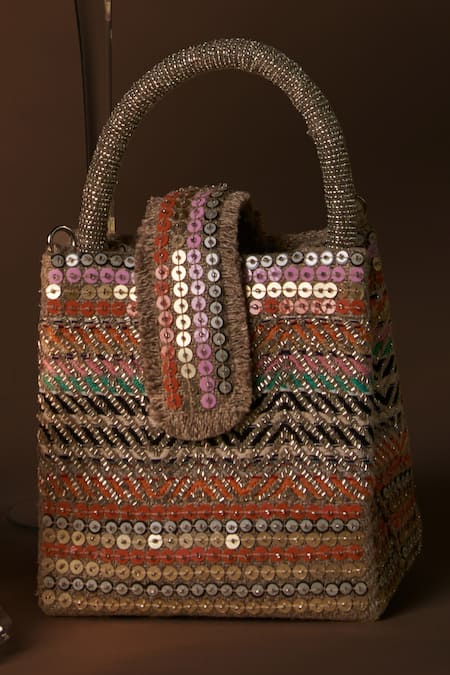 ETCETERA Multi Color Embellished Sparkle Mini Tote Bag
