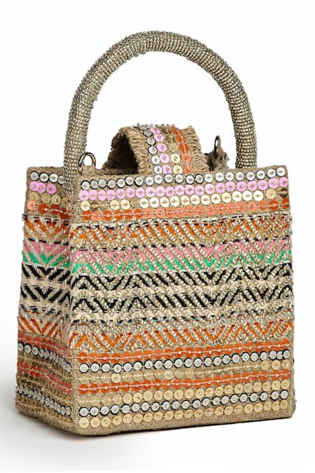 Shop ETCETERA Multi Color Embellished Sparkle Mini Tote Bag at Aza Fashions Shop_ETCETERA_Multi Color Embellished Sparkle Mini Tote Bag _at_Aza_Fashions