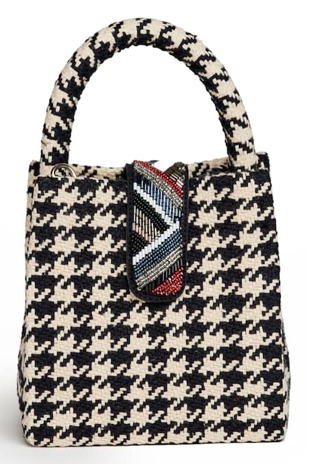 Buy Accessorize London Women's Pure Organic Cotton Black & White Dogtooth Tote  Bag online