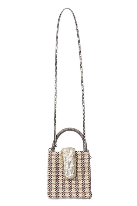 Shop ETCETERA Beige Embellished Sparkle Sand Mini Tote Bag at Aza Fashions Shop_ETCETERA_Beige Embellished Sparkle Sand Mini Tote Bag _at_Aza_Fashions