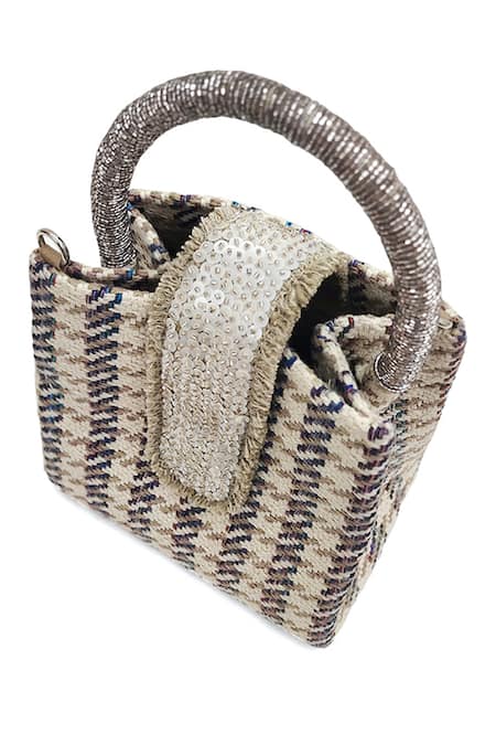 ETCETERA Beige Embellished Sparkle Sand Mini Tote Bag at Aza Fashions ETCETERA_Beige Embellished Sparkle Sand Mini Tote Bag _at_Aza_Fashions