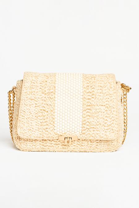 Etcetera Cream Pearls Cotton Looped Thread Handbag Online at Aza Fashions Etcetera_Cream Pearls Cotton Looped Thread Handbag _Online_at_Aza_Fashions