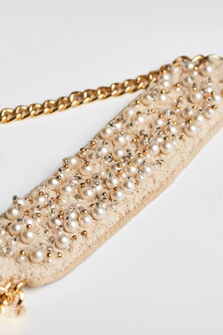 Etcetera Cream Pearls Cotton Looped Thread Handbag at Aza Fashions Etcetera_Cream Pearls Cotton Looped Thread Handbag _at_Aza_Fashions