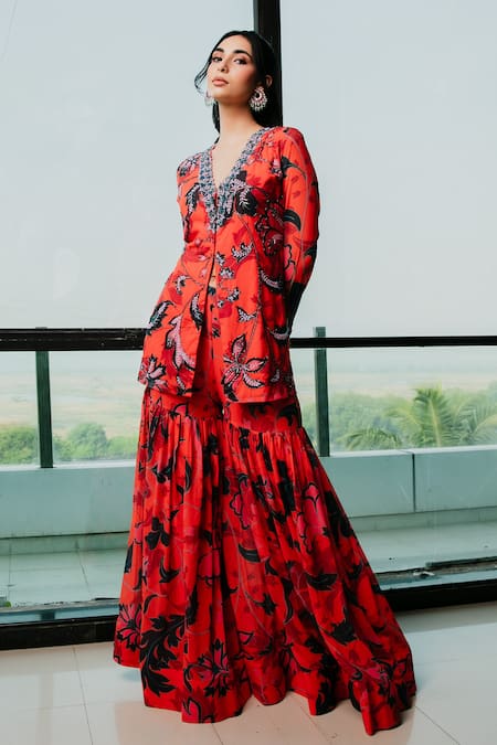 Ria Shah Label Floral Printed Kurta & Sharara Set 