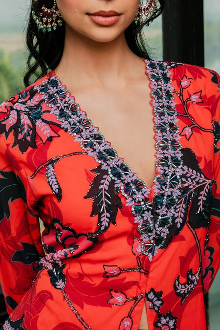 Shop Ria Shah Label Orange Polyester, Georgette Embroidery, Floral Printed Kurta And Sharara Set Online at Aza Fashions Shop_Ria Shah Label_Orange Polyester, Georgette Embroidery, Floral Printed Kurta And Sharara Set _Online_at_Aza_Fashions