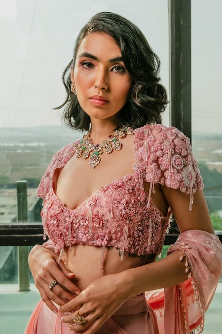 Ria Shah Label 3D Floral Embroidered Blouse Sharara Set 