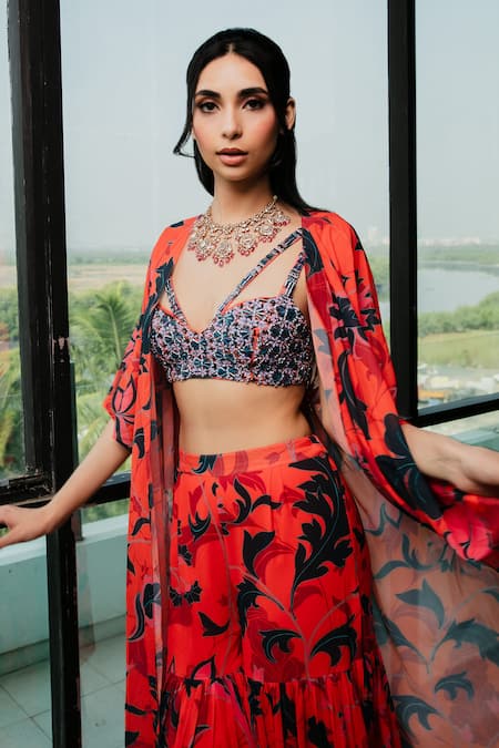 Ria Shah Label Floral Printed Kaftan Sharara Set 