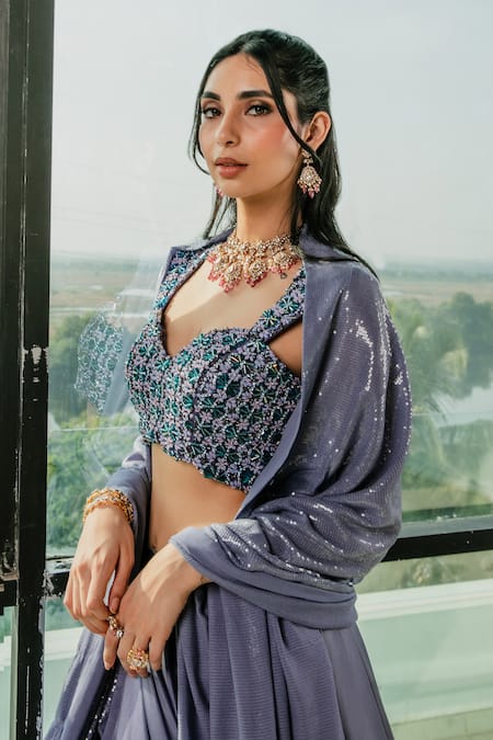 Ria Shah Label Crystal stone Floral Embroidered Lehenga Set 