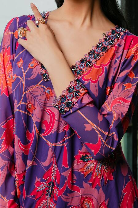 Ria Shah Label Purple Polyester, Georgette, Crepe Crystals, Floral Print Kurta And Sharara Set Online at Aza Fashions Ria Shah Label_Purple Polyester, Georgette, Crepe Crystals, Floral Print Kurta And Sharara Set _Online_at_Aza_Fashions