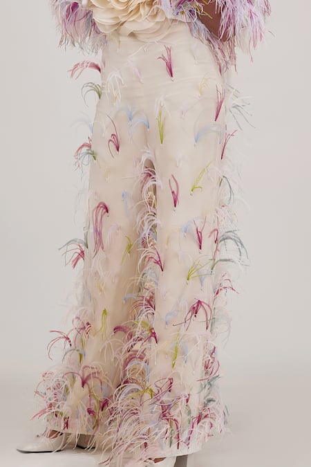 Shriya Som_Multi Color Tulle Embellished Feather Pant  _Online_at_Aza_Fashions