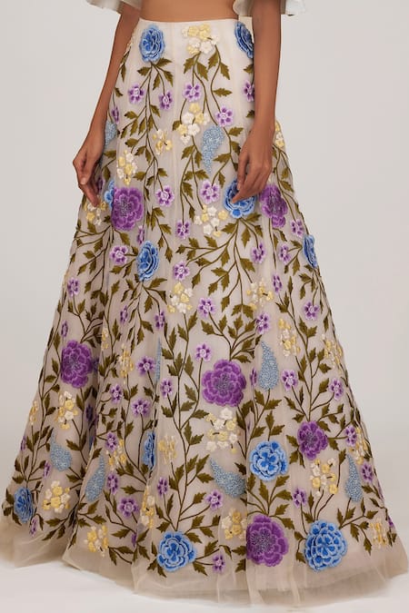 Buy Shriya Som Ivory Tulle Embroidery V-neck Draped Top And Skirt Set Online at Aza Fashions Buy_Shriya Som_Ivory Tulle Embroidery V-neck Draped Top And Skirt Set _Online_at_Aza_Fashions