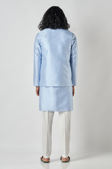 Bubber Blu Diamond Jaal Print Sleeveless Bundi 