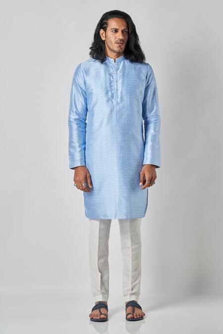 Buy_Bubber Blu_Blue Polyester Florin Jaal Print Kurta _Online_at_Aza_Fashions