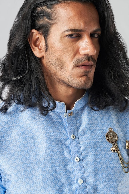 Shop_Bubber Blu_Blue Polyester Florin Jaal Print Kurta 