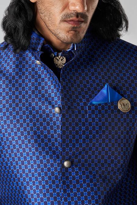 Bubber Blu_Blue Polyester Sphere Loop Print Bundi _Online_at_Aza_Fashions