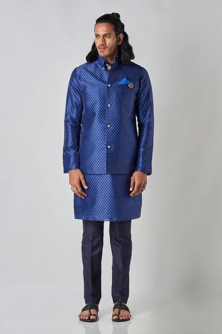 Buy_Bubber Blu_Blue Polyester Sphere Loop Print Bundi _Online_at_Aza_Fashions