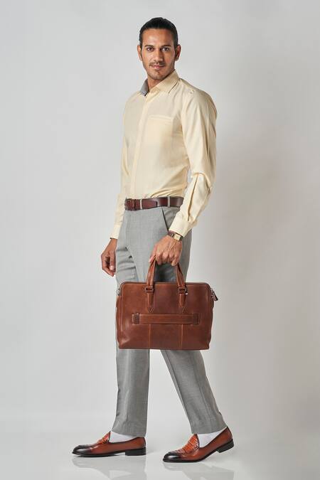 Bubber Blu_Yellow Polyester, Silk Solid Button Down Collared Shirt _Online_at_Aza_Fashions