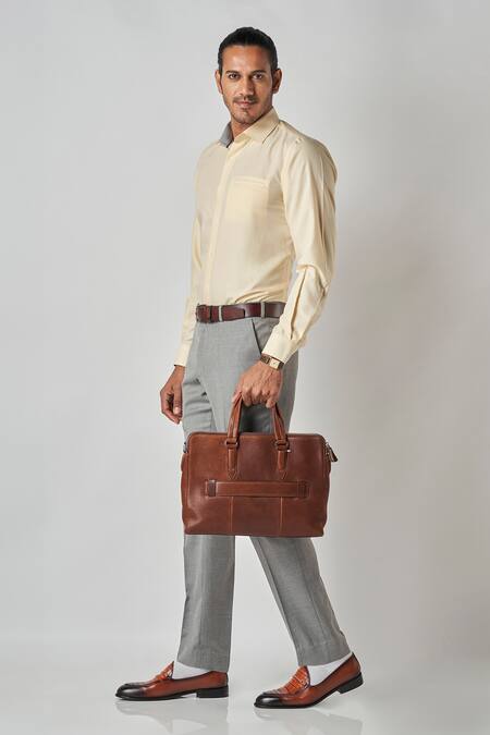 Buy_Bubber Blu_Yellow Polyester, Silk Solid Button Down Collared Shirt _Online_at_Aza_Fashions