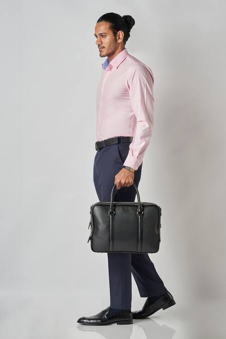 Bubber Blu Pink Polyester, Silk Plain Button Down Collared Shirt Online at Aza Fashions Bubber Blu_Pink Polyester, Silk Plain Button Down Collared Shirt _Online_at_Aza_Fashions