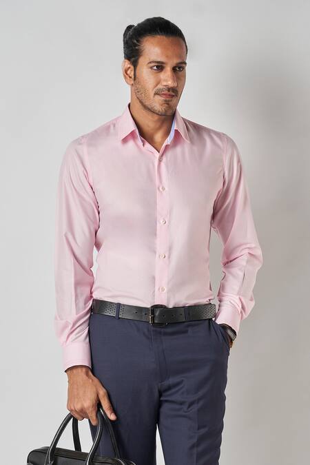 Buy Bubber Blu Pink Polyester, Silk Plain Button Down Collared Shirt Online at Aza Fashions Buy_Bubber Blu_Pink Polyester, Silk Plain Button Down Collared Shirt _Online_at_Aza_Fashions