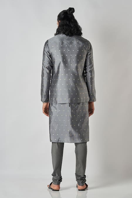 Bubber Blu Butti Woven Grey Bundi 