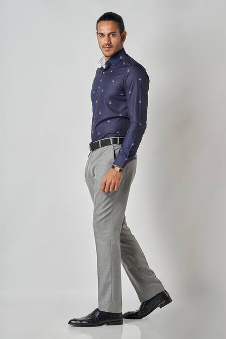 Bubber Blu_White Polyester, Silk Yacht Print Shirt _Online_at_Aza_Fashions