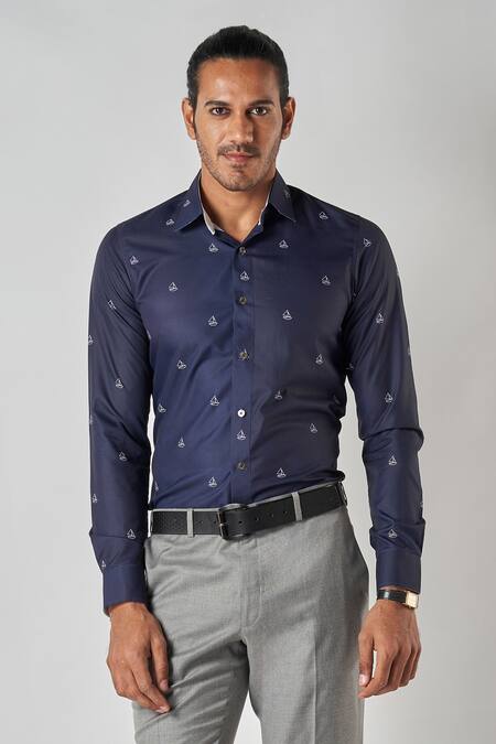 Buy_Bubber Blu_White Polyester, Silk Yacht Print Shirt _Online_at_Aza_Fashions