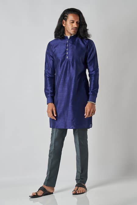 Bubber Blu Solid Full Sleeves Kurta 