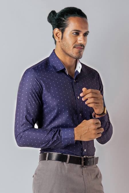 Shop_Bubber Blu_Blue Polyester Mini Quad Print Shirt _Online_at_Aza_Fashions