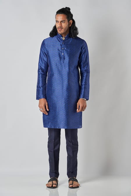 Bubber Blu_Blue Polyester Embroidery Sphere Loop Print Kurta _Online_at_Aza_Fashions